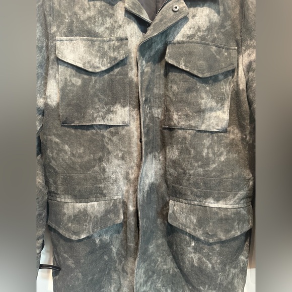 John Varvatos Men’s Military Field Jacket Linen Cotton Gray Acid Wash Size 50 L - Picture 6 of 8